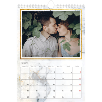 Calendário fotográfico A4 — Moldura de mármore dourada