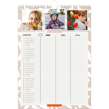 Calendário fotográfico A4 — Planificador Rústico - Familia de 3