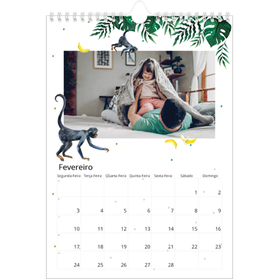 Calendário fotográfico A4 — Animais em aguarela [Fevereiro]