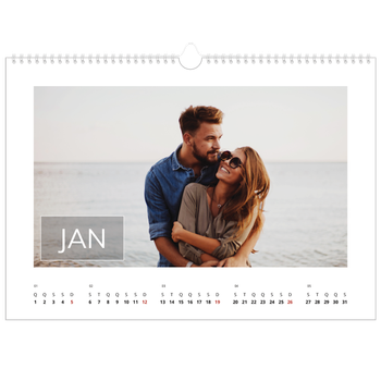 Calendário fotográfico horizontal A3 — Sobreposição de caixa de data