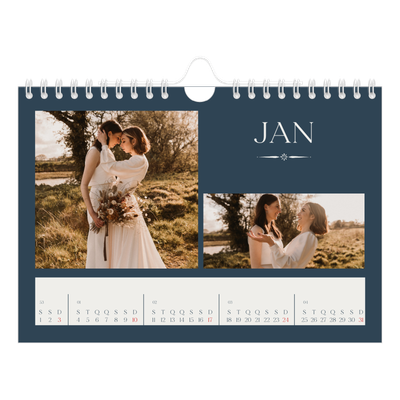 Calendário A5 horizontal — Ardósia e serifas [Janeiro]