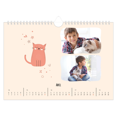 Calendário A4 horizontal — Patas de gato e garatujas [Abril]