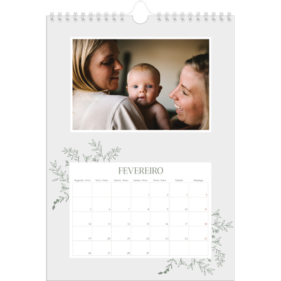 Calendário fotográfico A4 — Flores desenhadas à mão [Fevereiro]