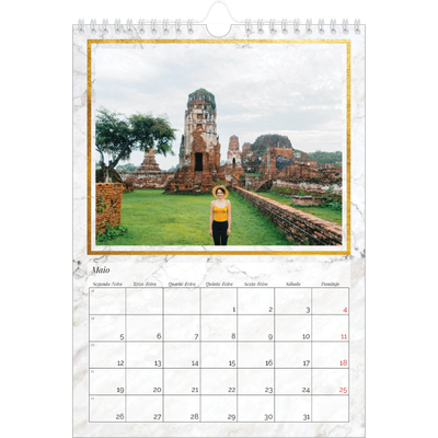 Calendário fotográfico A4 — Moldura de mármore dourada [capa]