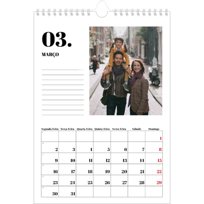 Calendário fotográfico A4 — Serif e momentos [Março]