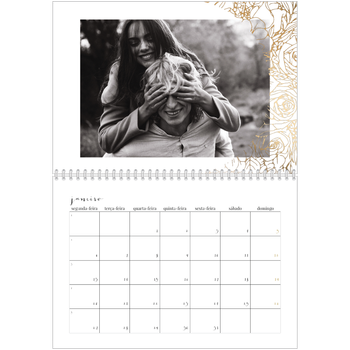 Calendário fotográfico duplo A4 — Desenhos de linhas de flores douradas