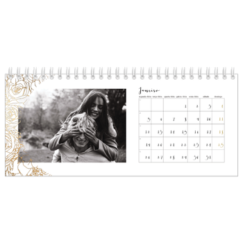 Calendário de Fotografias de Mesa — Desenhos de linhas de flores douradas