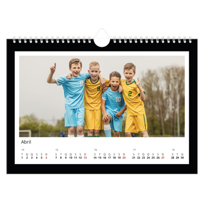 Calendário A4 horizontal — Moldura preta [Abril]