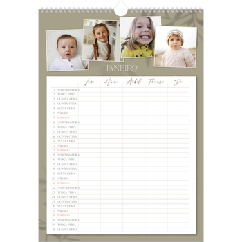 Calendário fotográfico A3 — Planificador realista - Família de 5