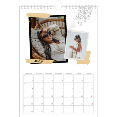 Calendário fotográfico A4 — Estilo de álbum de recortes [Março]