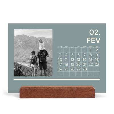 Calendário de mesa com suporte em madeira - horizontal  — Contemporâneo arrojado [Fevereiro]
