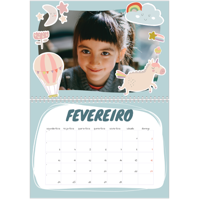 Calendário A4 duplo — Unicórnio arco-íris [Fevereiro]
