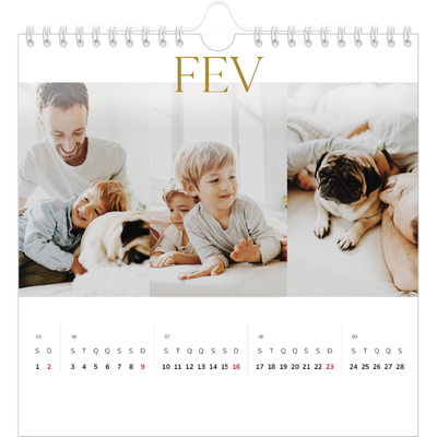 Calendário quadrado — Texto dourado grande [Fevereiro]