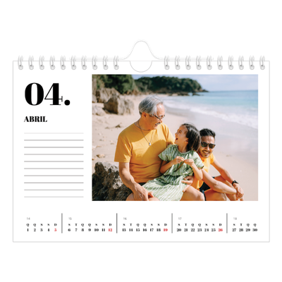 Calendário A5 horizontal — Serif e momentos [Abril]