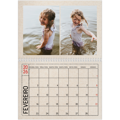 Calendário A4 duplo — Efeito de carimbo de artesanato [Fevereiro]