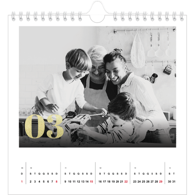 Calendário quadrado — Números grandes com purpurinas [Março]