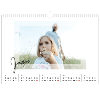 Calendário fotográfico horizontal A3 — Moldura transparente