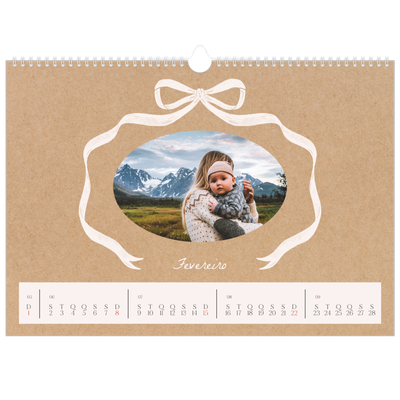 Calendário A3 Horizontal — Papel kraft e laço [Fevereiro]