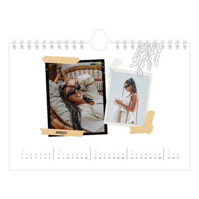 Calendário A5 horizontal — Estilo de álbum de recortes [Março]