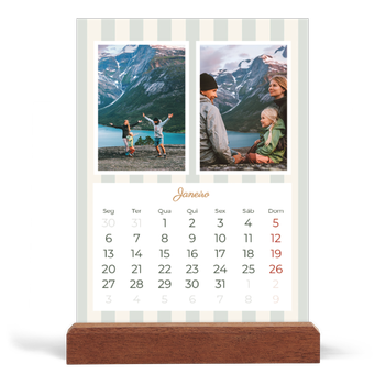 Calendário de mesa com suporte em madeira - vertical — Escrita e riscas