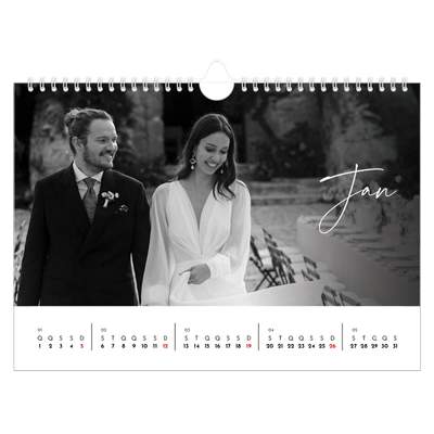 Calendário A4 horizontal — Escrita elegante [Janeiro]
