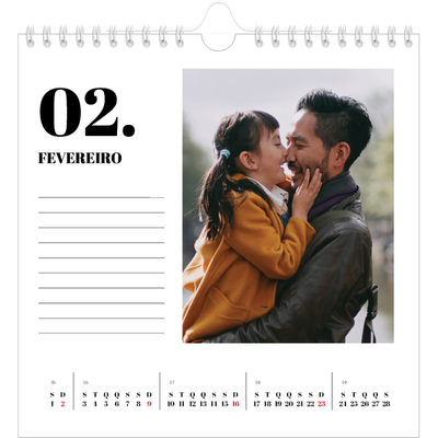 Calendário quadrado — Serif e momentos [Fevereiro]
