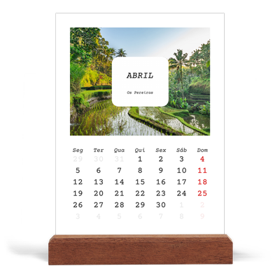 Calendário de mesa com suporte em madeira - vertical  — A história completa [Abril]