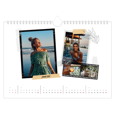 Calendário A4 horizontal — Estilo de álbum de recortes [Janeiro]