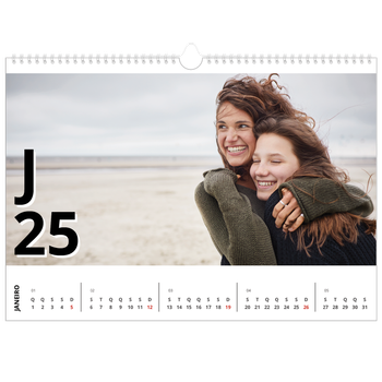 Calendário fotográfico horizontal A3 — Estilo de carta