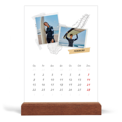 Calendário de mesa com suporte em madeira - vertical  — Estilo de álbum de recortes [Fevereiro]