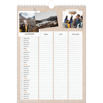 Calendário fotográfico A4 — Planificador artesanal - Familia de 3