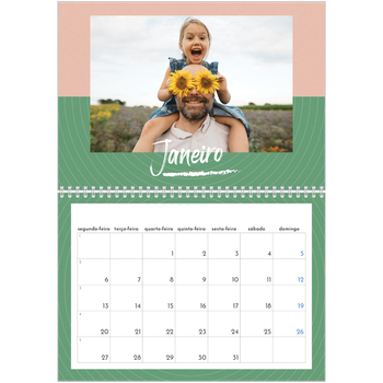 Calendário fotográfico duplo A4 — Cor e padrão