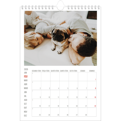 Calendário fotográfico A4 — Destaques vermelhos [Fevereiro]