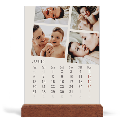 Calendário de mesa com suporte em madeira - vertical  — Memórias em movimento [Janeiro]