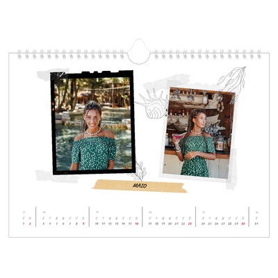 Calendário A4 horizontal — Estilo de álbum de recortes [Maio]