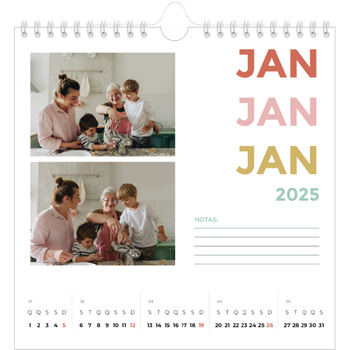 Calendário fotográfico quadrado — Tipo de letra colorida