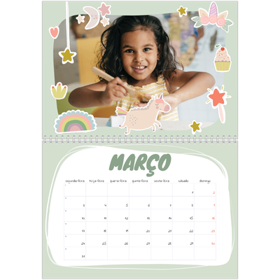 Calendário A4 duplo — Unicórnio arco-íris [Março]