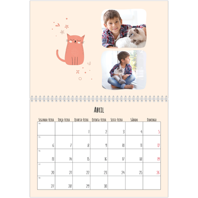 Calendário A4 duplo — Patas de gato e garatujas [Abril]