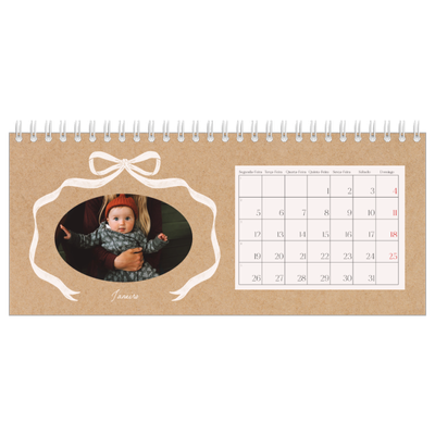 Calendários de mesa — Papel kraft e laço [Janeiro]