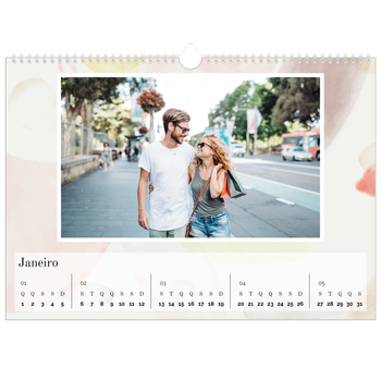 Calendário fotográfico horizontal A3 — Manchas de aquarela