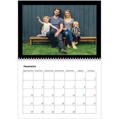Calendário A4 duplo — Margem preta [Fevereiro]