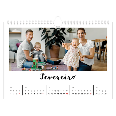 Calendário A4 horizontal — Escrito à mão [Fevereiro]