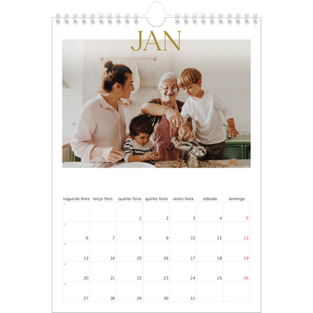 Calendário fotográfico A4 — Texto dourado grande