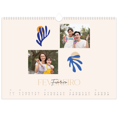 Calendário A3 Horizontal — Coral minimalista [Fevereiro]