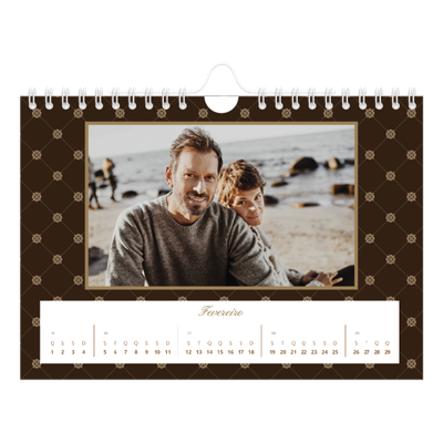 Calendário A5 horizontal — Vintage monocromático [Fevereiro]