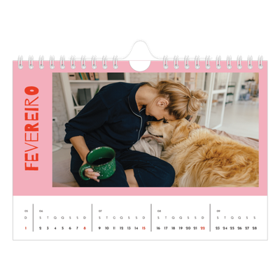 Calendário A5 horizontal — Divertido e colorido [Fevereiro]