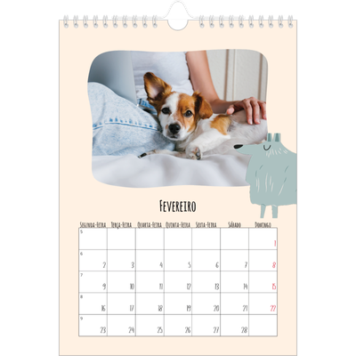 Calendário fotográfico A4 — Patas de cão e garatujas [Fevereiro]