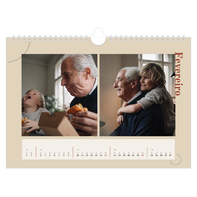 Calendário A4 horizontal — Texto assimétrico [Fevereiro]