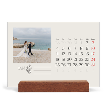 Calendário de mesa com suporte em madeira - horizontal — Iniciais em flor