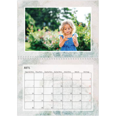Calendário A4 duplo — Fundos em mármore [Abril]